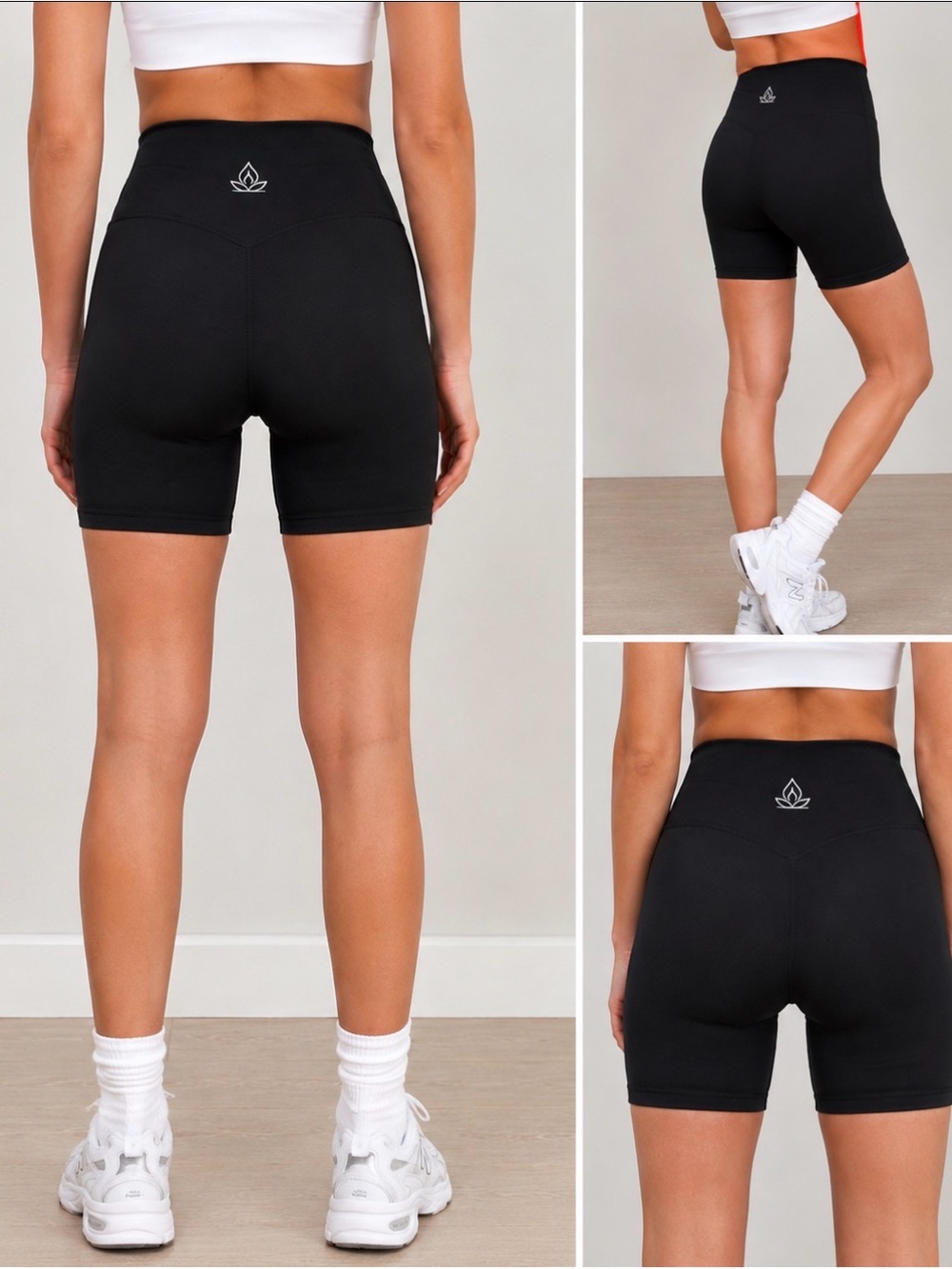 High-Rise Black Women's Bike Shorts with Subtle Logo
